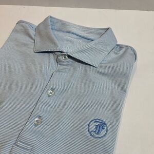 Johnnie-O Men's Performance Jersey Polo Lyndonn Stripe Blue Spread Collar